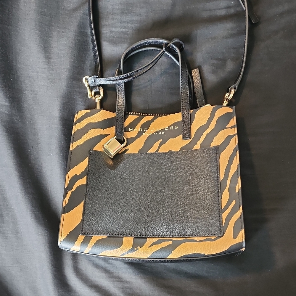 Marc Jacobs Black and Tan Tote with Tiger Print